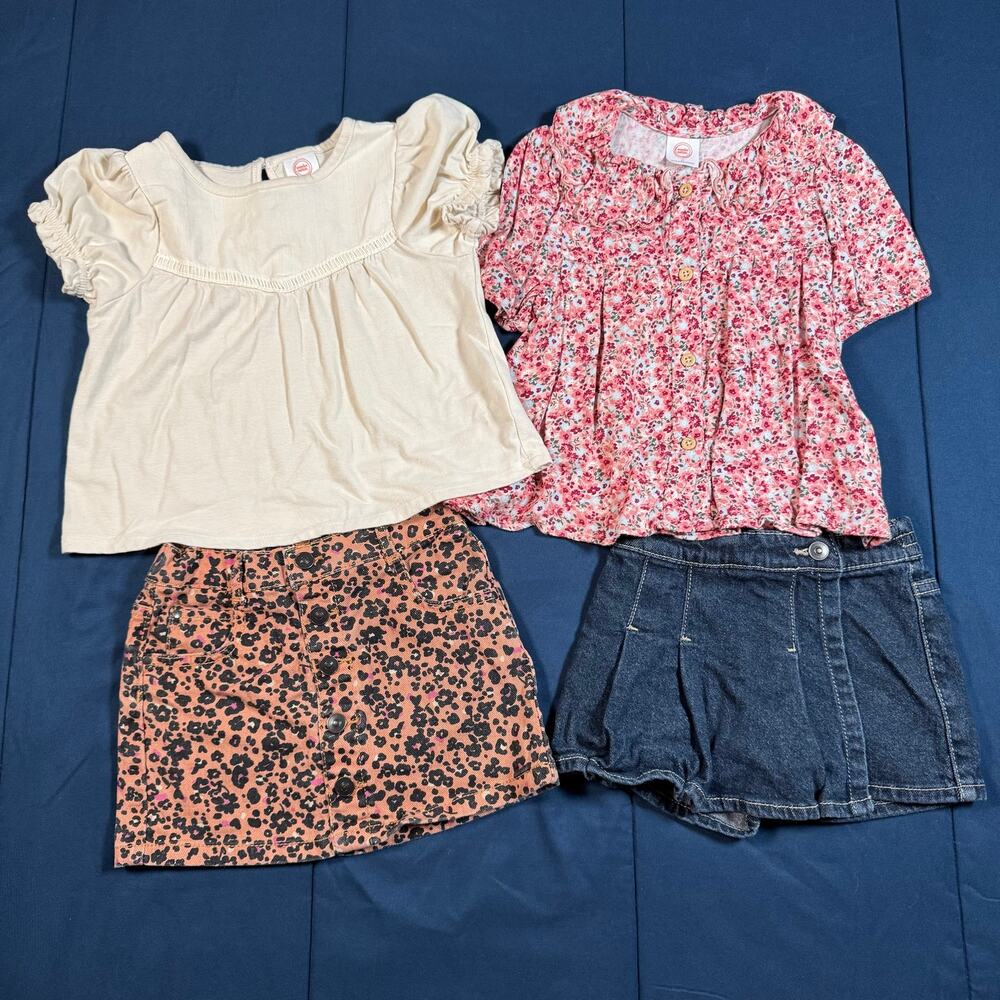 Wonder Nation Girls 4T Outfit Bundle Floral Leopard Skort Tops